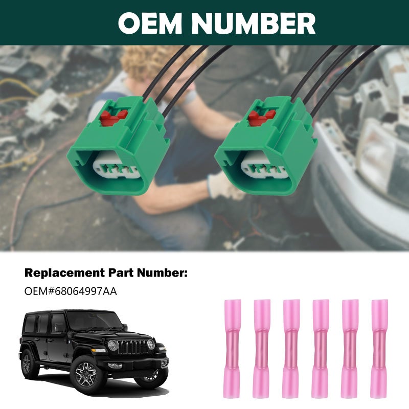 Figpade 2PCS Headlight Wiring Harness with Terminals,Pratical Headlight Connector Plug Compatible with Dodge,Jeep,Ram,Headlights Socket Harness Car Accessories Replace OEM#68064997AA - Image 5