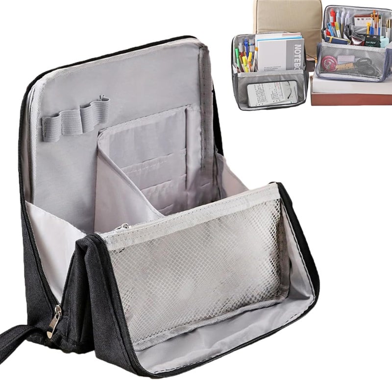Multi-Purpose Large Capacity Oxford Cloth Standing Makeup Bag – Portable Lightweight Canvas Organizer with Multiple Compartments, Upright Design for Cosmetics & Stationery Storage (Black) - Image 1
