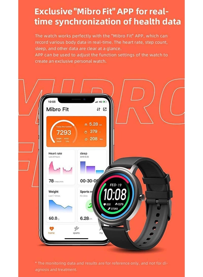 Mibro Air Smart Watch 1.28" TFT Circular Touch Display Screen 20mm Interchangeable Strap 12 Sport Modes Bluetooth 5.0 With 10-Day Long Battery Life Compatible For iOs/Android - Black - Image 3