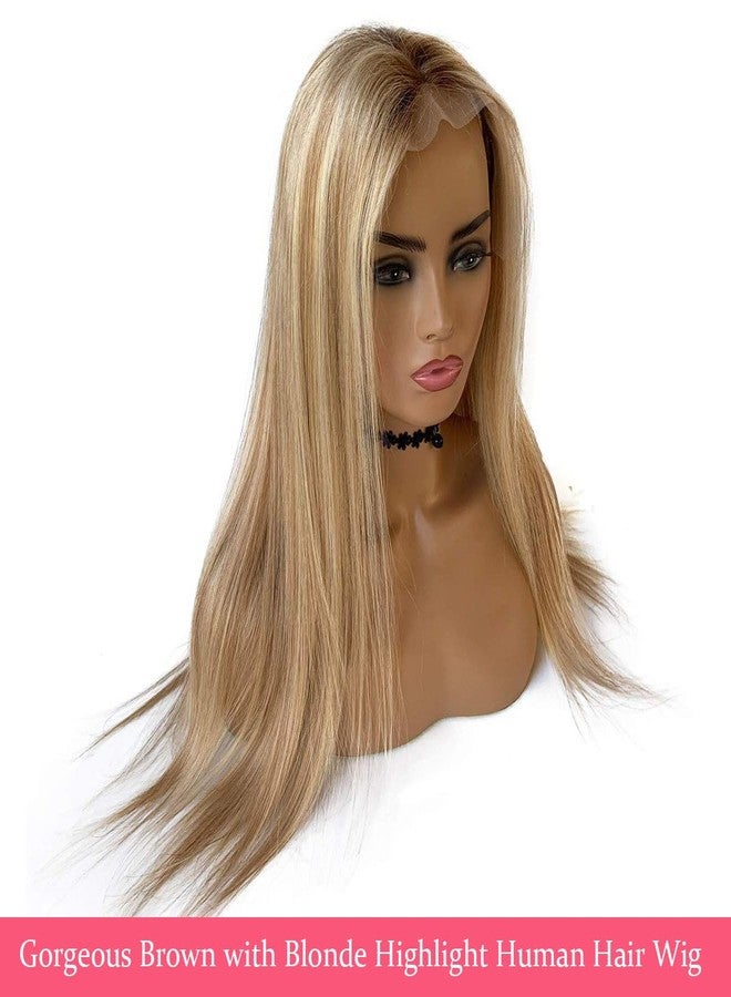 Smartinnov Balayage Blonde Human Hair with Light Brown Roots 24 Inch Ash Blonde to Platinum Blonde Human Hair Wigs 13x4 HD Transparent lace Front Wigs Pre Plucked Ombre Blonde Highlight Real Hair Wig for Women - Image 2
