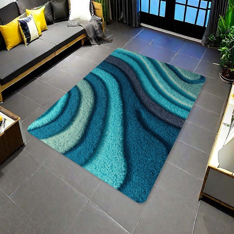 سجادة حمام حديثة غير قابلة للانزلاق وسريعة الجفاف، مقاس 23.62 × 35.43 بوصة، بتصميم موجي تجريدي - Image 3