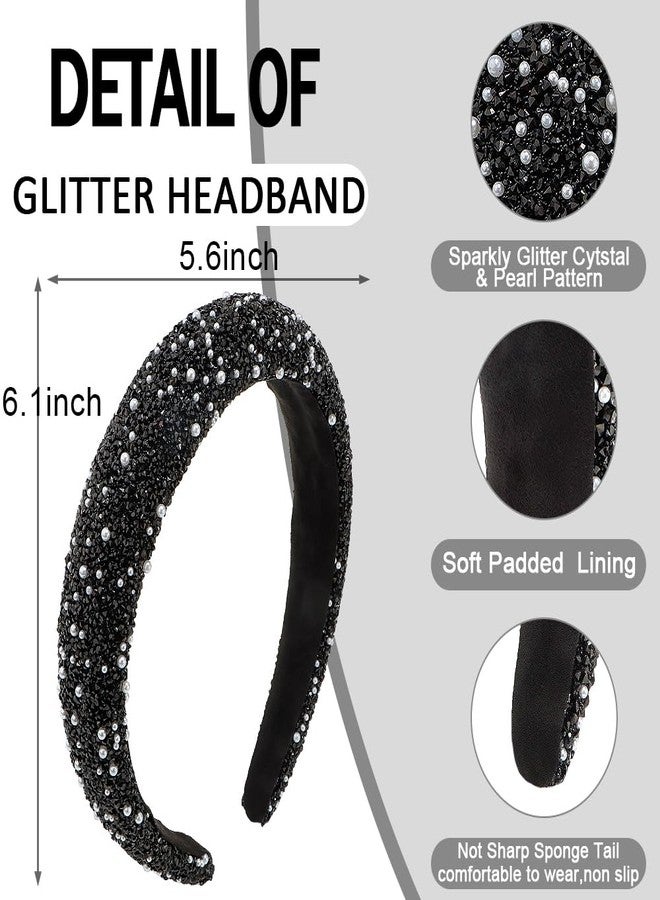 AHONEY 2 Pack Rhinestone Headband, Sequin Beaded Pearls Head Band Glitter Cute Headband Birthday Prom Hair Accessories For Women Girls (Black&Grey) - Image 3