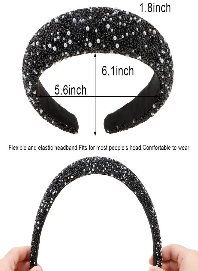 AHONEY 2 Pack Rhinestone Headband, Sequin Beaded Pearls Head Band Glitter Cute Headband Birthday Prom Hair Accessories For Women Girls (Black&Grey) - Image 2
