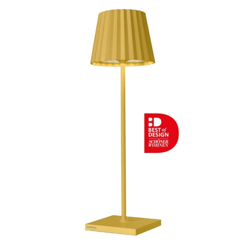 Sompex Troll 2.0 LED Table Lamp | IP54 (splash and dust proof) | 2 warm white light colours | Stepless touch dimmer | Wireless Indoor & Outdoor | Aluminium | Brightness memory | H 38 cm - Yellow - Image 1