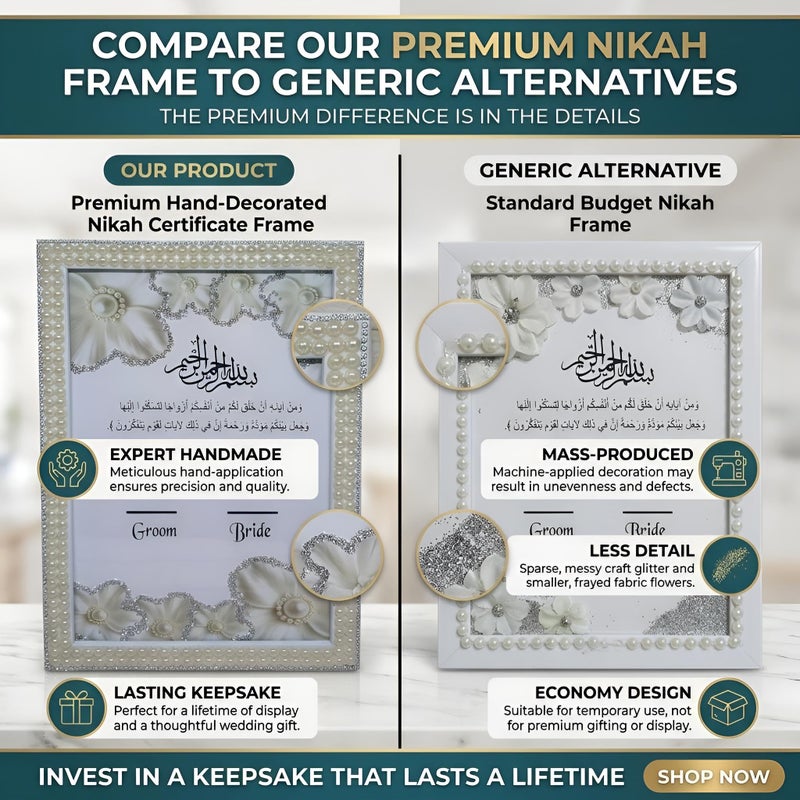 Nikah Certificate Frame with Quran Verse Silver Glitter، Silver And White - Image 5