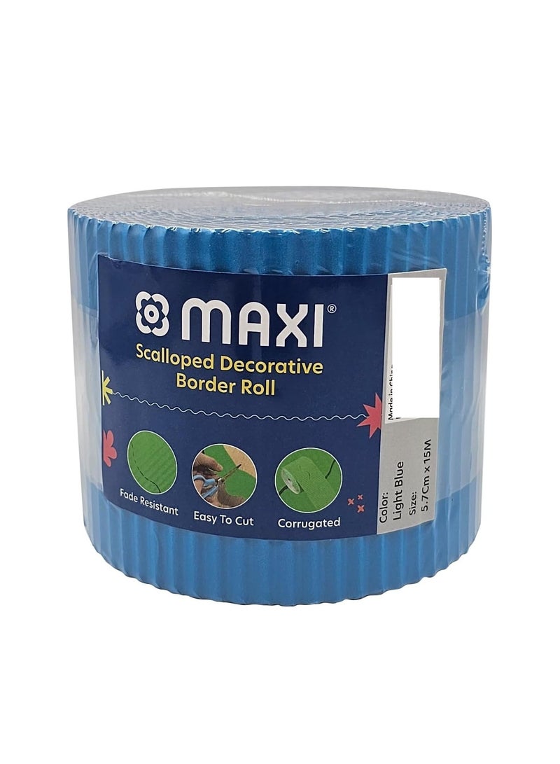 Maxi 1-Piece Corrugated Scalloped Borderette Border For School Displays, Classroom Decorations and Bulletin Boards Tape Light Blue - Image 1