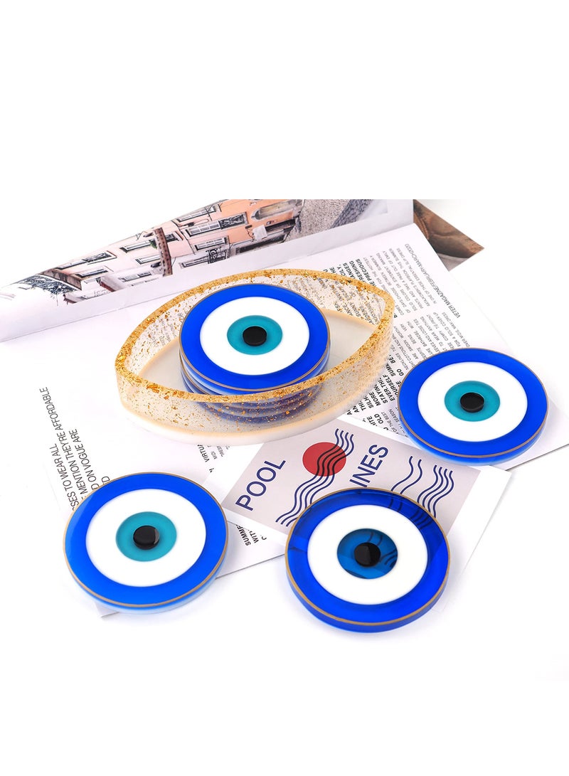 SYOSI Coaster Resin Mold, 4Pcs Evil Eye Silicone Molds DIY Epoxy Mold for Coasters Resin Casting, Coaster Resin Molds with Coaster Stand Storage Box Molds for Gift, Home Decoration - Image 3