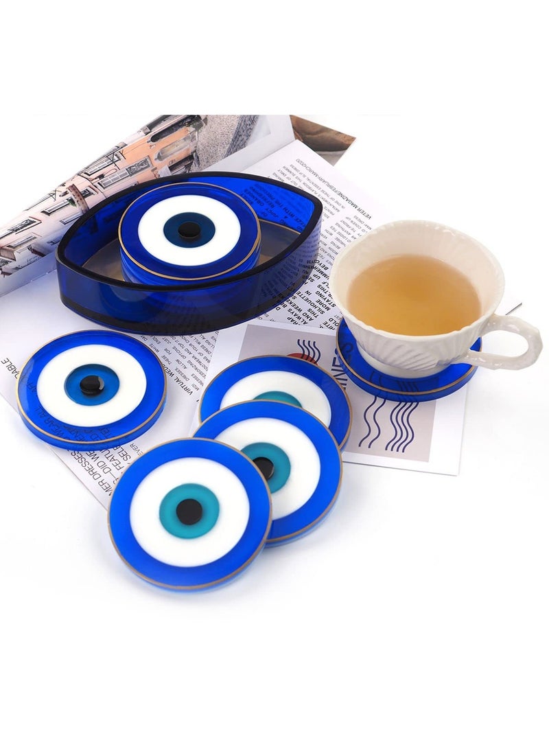 SYOSI Coaster Resin Mold, 4Pcs Evil Eye Silicone Molds DIY Epoxy Mold for Coasters Resin Casting, Coaster Resin Molds with Coaster Stand Storage Box Molds for Gift, Home Decoration - Image 4