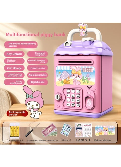 Can't Get In And Out Of The Year Piggy Bank Only Boys Password Box Kulomi Savings Girls Children Can Access Free Shipping-Color:Pink Bunny☀Password Unlock Automatic Banknote Rolling☀Rechargeable Version