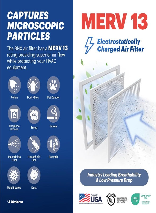 BNX TruFilter 12x30x1 Air Filter MERV 13 (4-Pack) - MADE IN USA - Electrostatic Pleated Air Conditioner HVAC AC Furnace Filters for Allergies, Pollen, Mold, Bacteria, Smoke, Allergen, MPR 1900 FPR 10 - Image 3