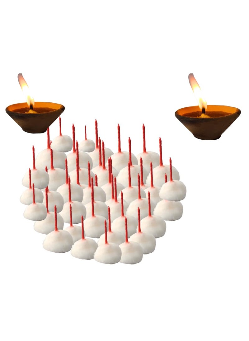 DEV POOJA STORE DEV POOJA STORE Round Cotton Wicks 100 Piece Round Batti for Puja in Home Round Cotton Wicks for Diwali Puja Rui Batti Kesar Cotton Wicks Red  - Image 1