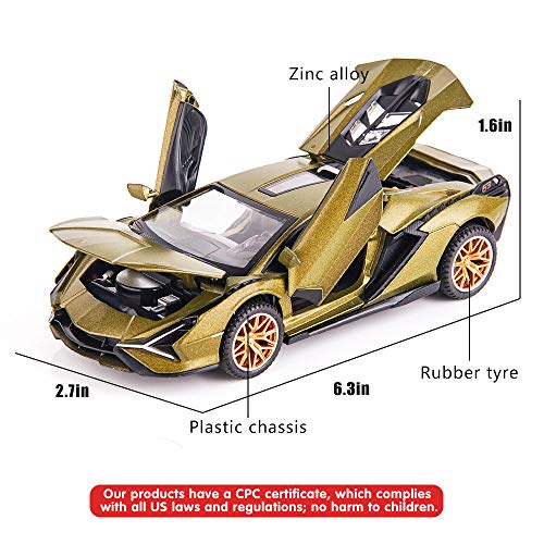 BDTCTK Lambo Sian FKP37 Car Model Toy 132 Child Sound and Light Pull Back Car Zinc Alloy Casting Toys for Kids Boy Girl Gift Army Green - Image 5