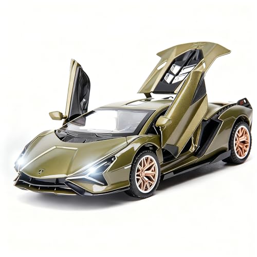 BDTCTK Lambo Sian FKP37 Car Model Toy 132 Child Sound and Light Pull Back Car Zinc Alloy Casting Toys for Kids Boy Girl Gift Army Green - Image 1