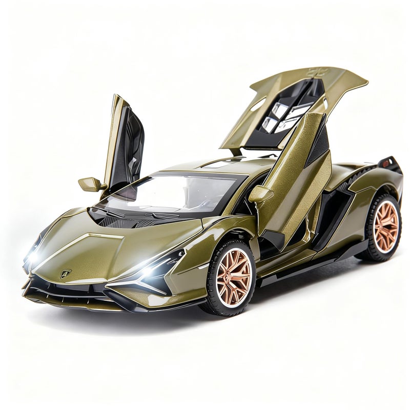 BDTCTK Lambo Sian FKP37 Car Model Toy 132 Child Sound and Light Pull Back Car Zinc Alloy Casting Toys for Kids Boy Girl Gift Army Green - Image 3