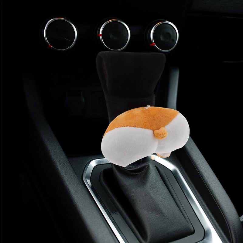Universal Corgi Fuzzy Gear Shift Cover and Handbrake Protector Set, Cute Black Short Plush Car Gear Knob Hoodie with Stitching, Car Interior Accessories for Automotive Use - Image 5