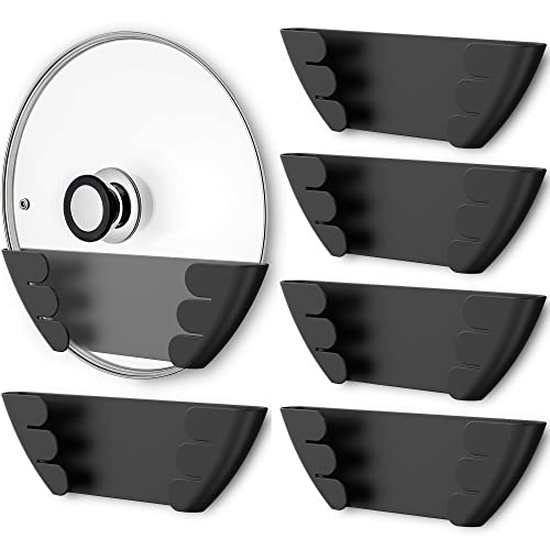 Universal Pot Lid Organizer for Cabinet  Upgraded Patented Niceyos 6 Pack Pan Lids Organizers Inside Door Wall Mount Pots Top Storage Rack Holder Kitchen Fits 6 to 13 Black
