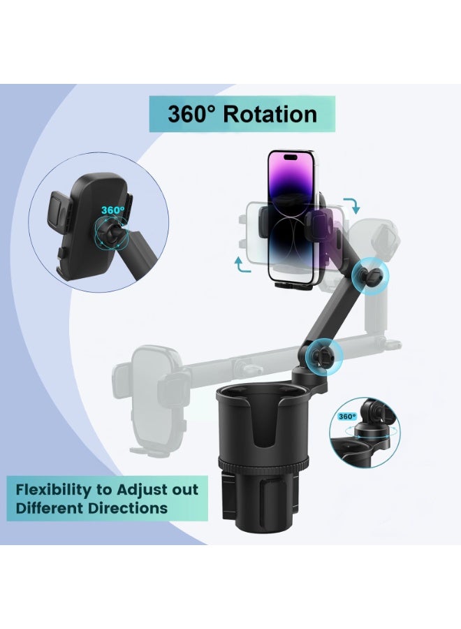 Car Cup-Holder Phone Mount with Long Arm – Expandable Base for 10–32oz Bottles, Adjustable 2-in-1 Cell Phone Holder, Fits All Smartphones, Black - Image 5