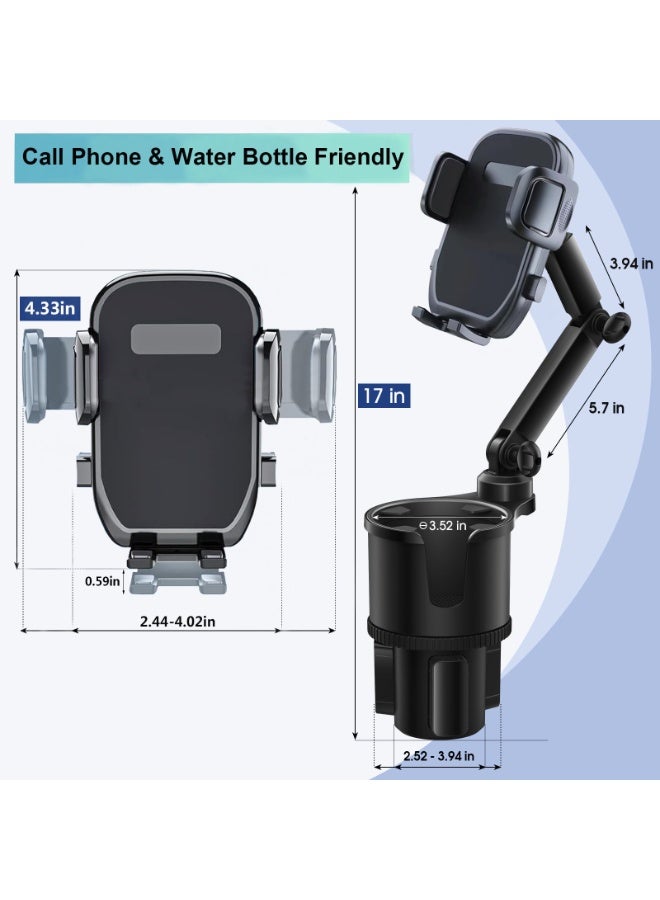 Car Cup-Holder Phone Mount with Long Arm – Expandable Base for 10–32oz Bottles, Adjustable 2-in-1 Cell Phone Holder, Fits All Smartphones, Black - Image 2