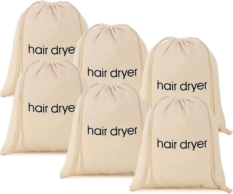 ERKXD 3 | 6 | 8 Pack Hair Dryer Bags Drawstring Bag Container Hairdryer Bag for travel bathroom (6 PCS White) - Image 1
