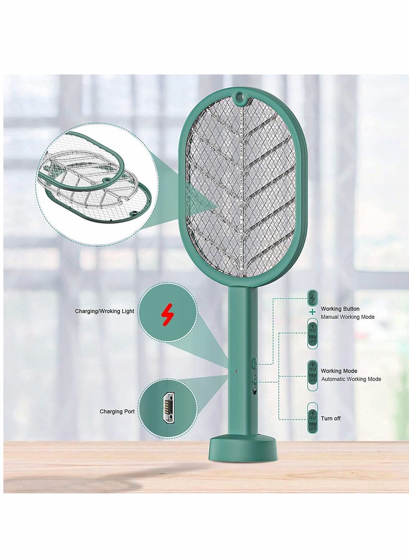 KASTWAVE - Electric Fly Swatter Handheld/Standing/Wall Mounted Mosquito Killer with Base Smart Home Use USB Rechargeable LED Light 3 Layer Safety Mesh Fruit Fly Insect Trap Racket for Indoor Camping Outdoor - Image 1