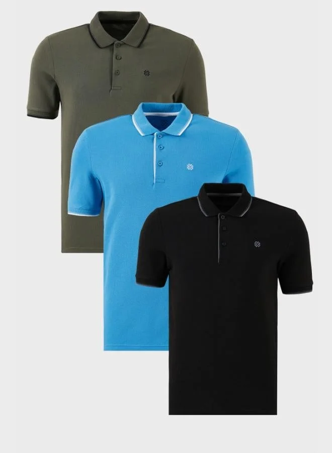 بوراتي تيشيرت رجالي بولو قطن بقصة ضيقة وتفاصيل مخططة من بوراتي عبوة من  قطع