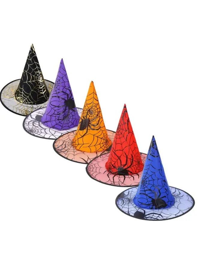 Orange Witch Hat With Spider Web Design For Halloween Party Adult Costume - Image 3
