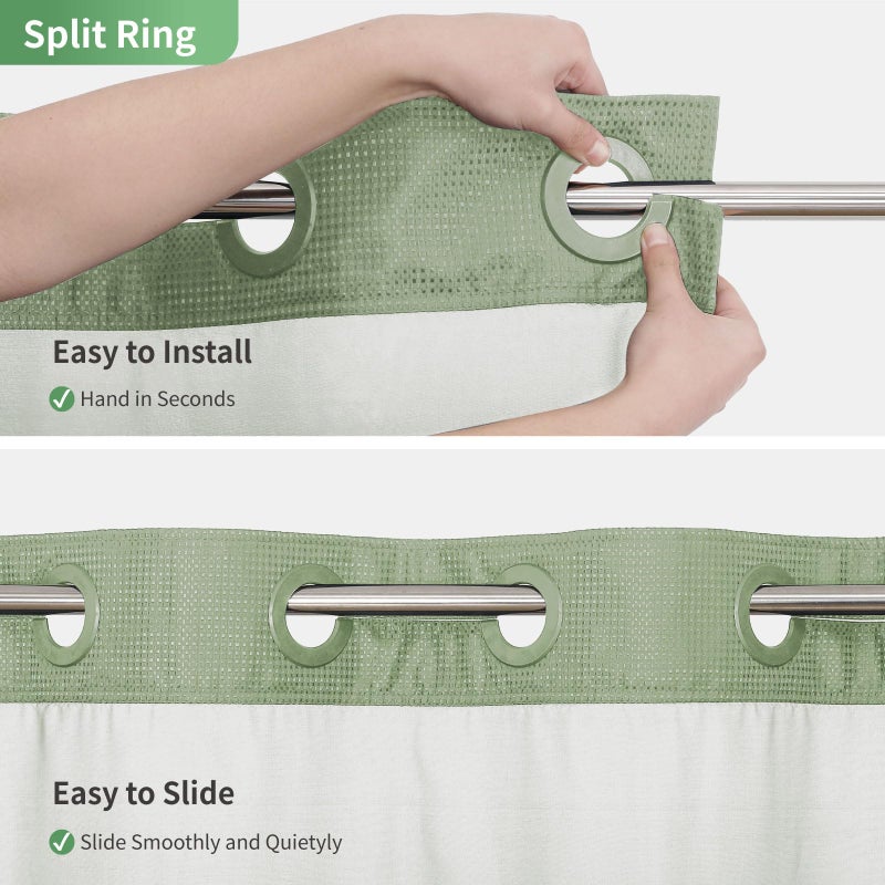 eachope No Hook Waffle Weave Shower Curtain with Snap-in Fabric Liner Set,Sage Green Shower Curtains for Bathroom with See Through Top Window,Water Repellent & Washable,71Wx74H - Image 5