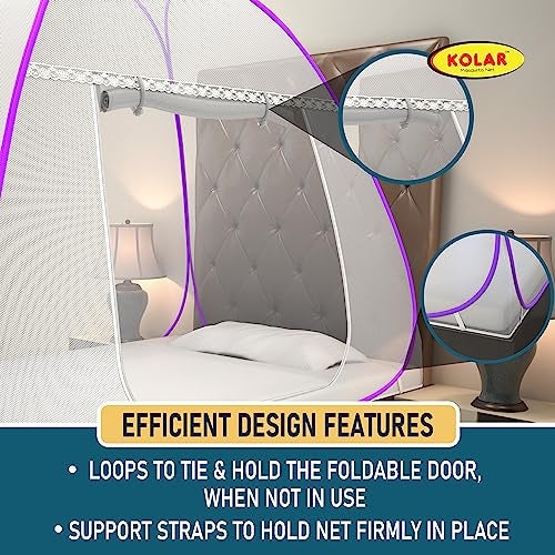Kolar Mosquito Net for Single Bed, 6 Feet x 4 Feet Premium Single Bed Machardani, Strong and Durable, Tent Type, Foldable, Corrosion Resistant, Purple Color - Image 3