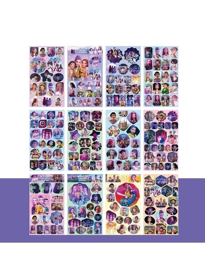 12 Sheets/Set KPop Demon Hunters Stickers and 50 Cps Laser Flash Card for Journal Handbook Anime Collection - Image 3