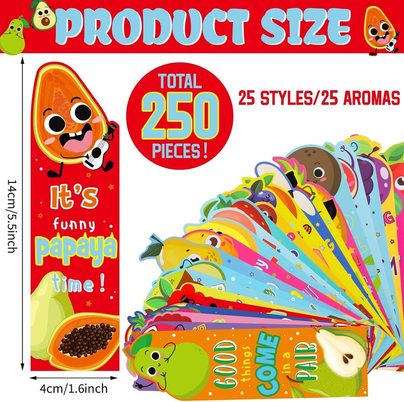 Fainne 250 Pcs Scented Bookmarks Kids Bulk Scratch and Sniff Bookmarks Fun Fruit Food Scented Bookmarks Assorted Scented Bookmarks Educational Bookmark for Students Teens Reader 25 Styles, 25 Scents - Image 2