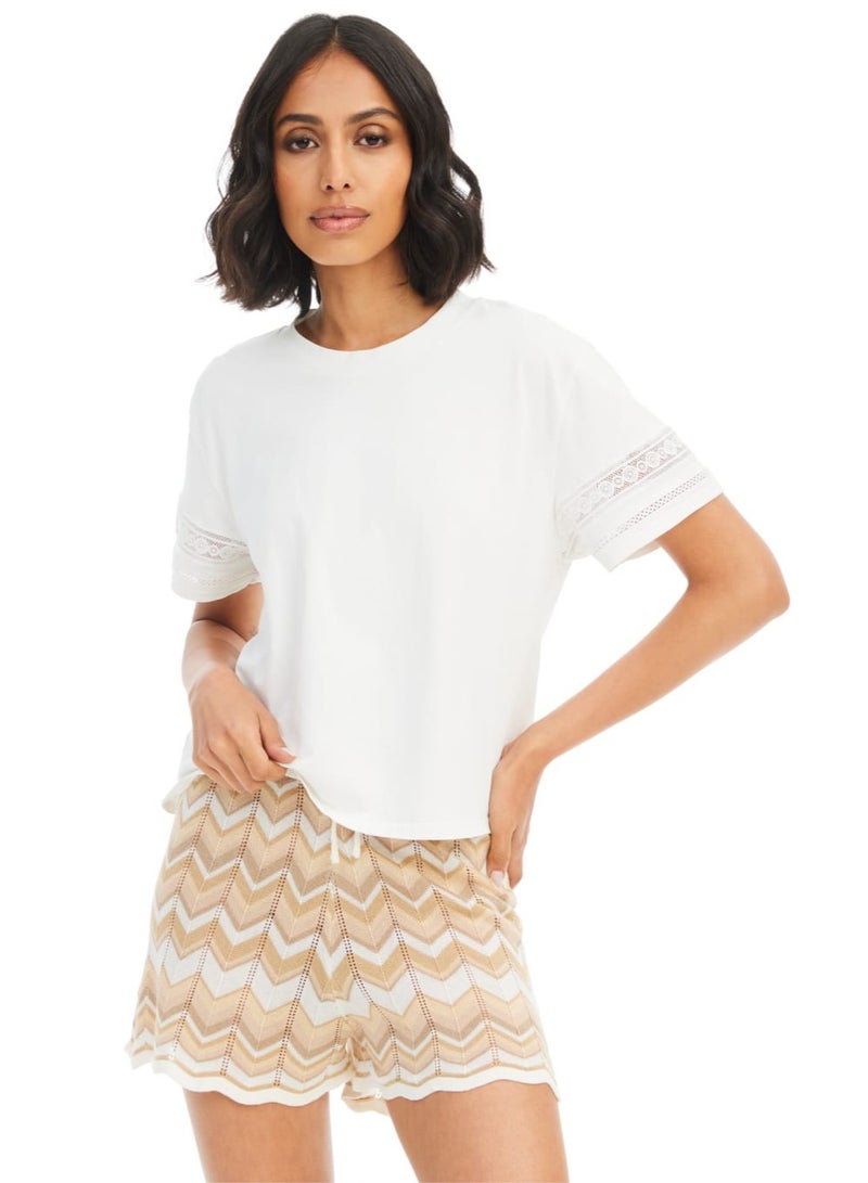 Women’s Iris Cotton Cropped Tee – Scoop Neck, Boxy Fit, Crochet Hem Sleeve  - Image 3