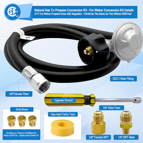 Sekvira For Weber Natural Gas Conversion KitNatural Gas to Propane Conversion Kit for Weber GenesisGenesis IISpirit II 3103152105FT Propane Regulator Hose for Weber Grills14 OrificesFittings Tools - Image 3