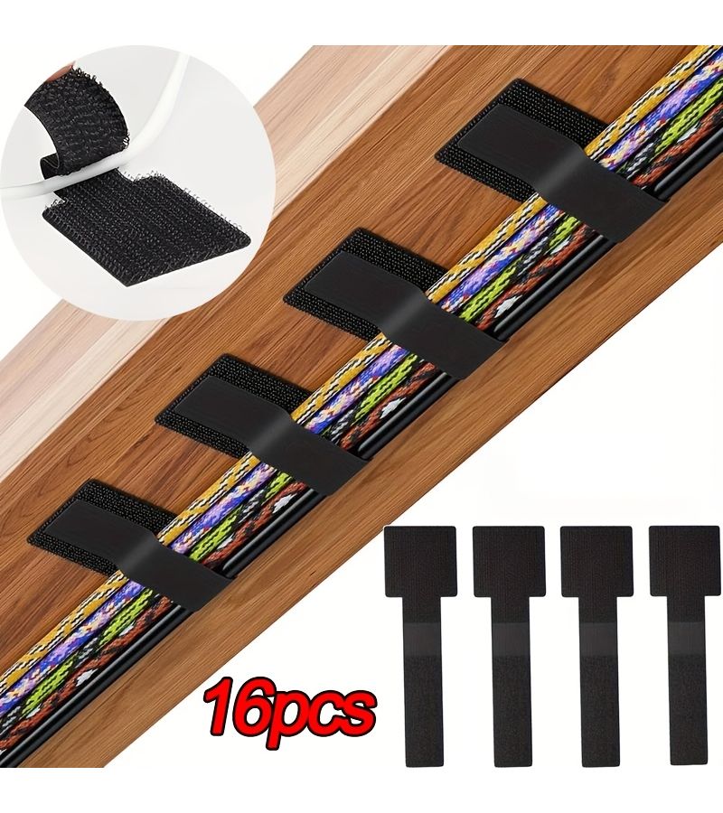 16pcs Self Adhesive Reusable Cable Ties For Cord Organization Desktop Wire Management - Image 1