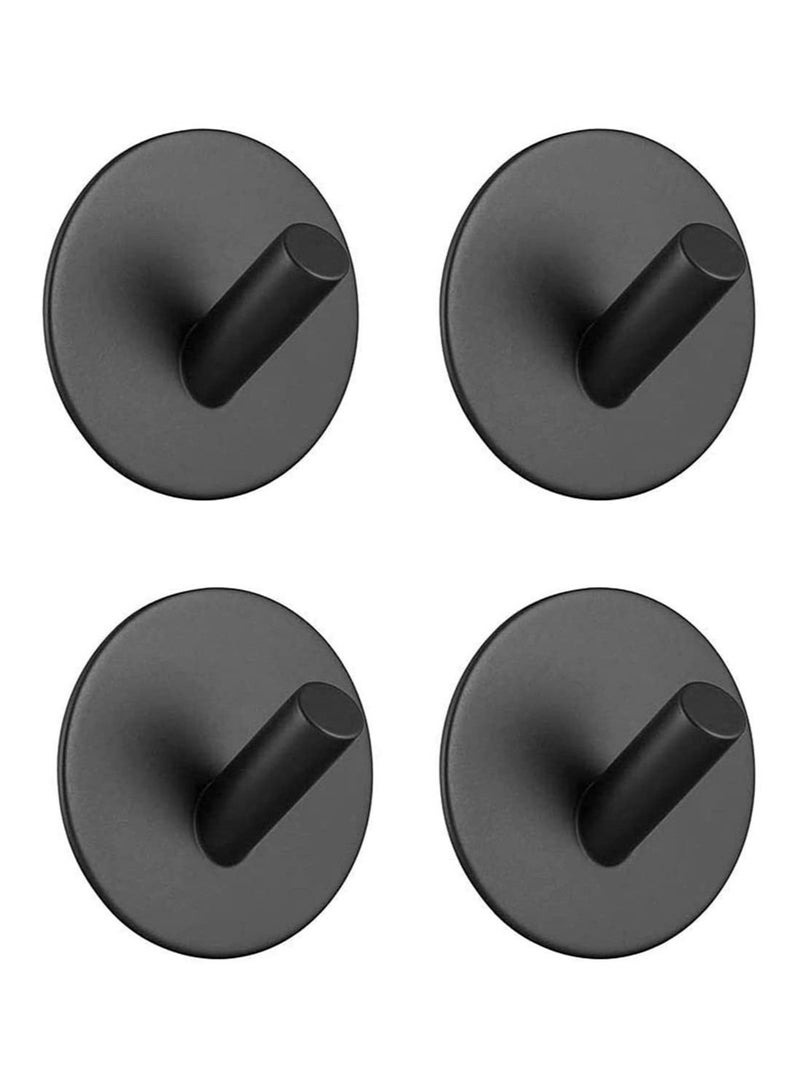 KASTWAVE Black Adhesive Hooks, Heavy Duty, Stainless Steel Wall Mount Wall Hooks for Hanging Robe Coat Towel Hooks Kitchen Bathroom Home Waterproof and Rustproof 4 Pack - Image 1