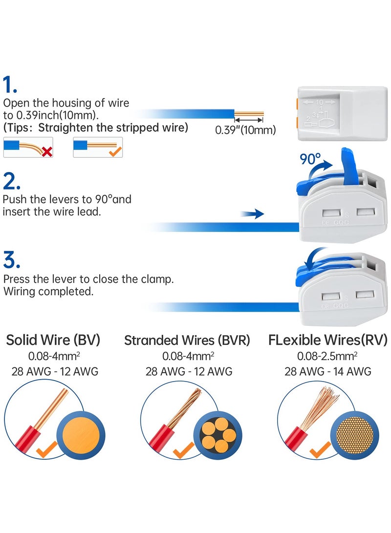 KASTWAVE 141Pcs Lever Wire Connectors, Compact Splicing Conductor Connector for Solid Stranded Flexible Wires 28-12 AWG Blue  - Image 5