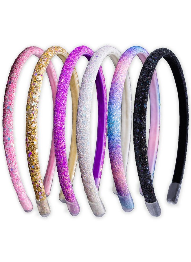 FROG SAC FROG SAC 6 Headbands for Girls - Thin Glitter Toddler Hair Accessories, Little Girl Rainbow Hair Bands, Kids Fashion Head Band Pack, Cute Sparkle Headband Accessory Set  - Image 1