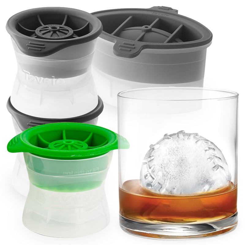 Tovolo Sports Themed Ice Molds Assorted Set of 4  Large Ice Mold Gift Set  Unique Ice Mold Chills Drinks  OdorFree Freezer Storage DishwasherSafe with Silicone Plunger