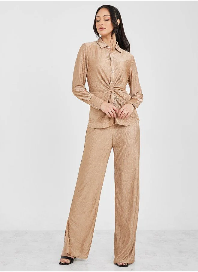 ستايلي Front Twist Crinkled Pleated Shirt