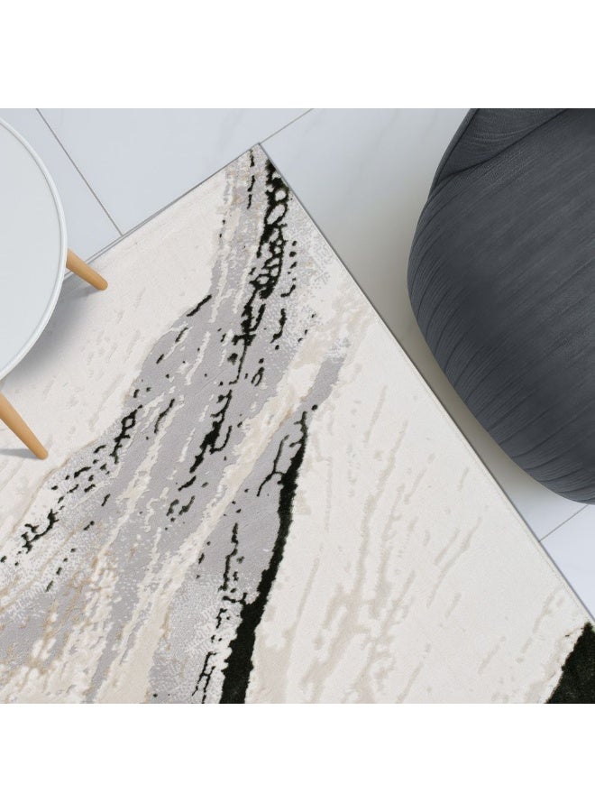 DANUBE HOME Harmony Modern Abstracts Rug | Washable Modern Rugs Style | Polypropylene + Polyester Area Rug Floor Covering | Indoor Carpet For Living Room Dining Bedroom 160X230cm-White Olv Green - Image 1