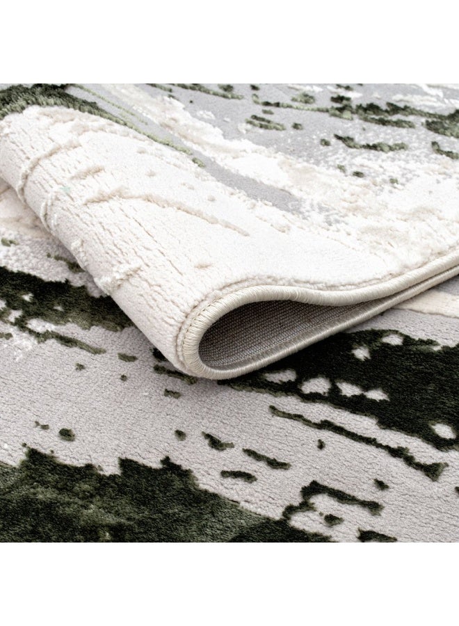 DANUBE HOME Harmony Modern Abstracts Rug | Washable Modern Rugs Style | Polypropylene + Polyester Area Rug Floor Covering | Indoor Carpet For Living Room Dining Bedroom 160X230cm-White Olv Green - Image 3