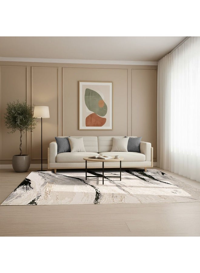 DANUBE HOME Harmony Modern Abstracts Rug | Washable Modern Rugs Style | Polypropylene + Polyester Area Rug Floor Covering | Indoor Carpet For Living Room Dining Bedroom 160X230cm-White Olv Green - Image 2