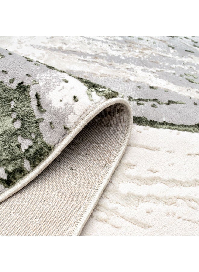 DANUBE HOME Harmony Modern Abstracts Rug | Washable Modern Rugs Style | Polypropylene + Polyester Area Rug Floor Covering | Indoor Carpet For Living Room Dining Bedroom 160X230cm-White Olv Green - Image 5