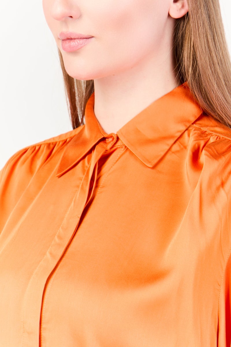 GANT Women Spread Collar Long Sleeve Plain Shirt, Orange - Image 3