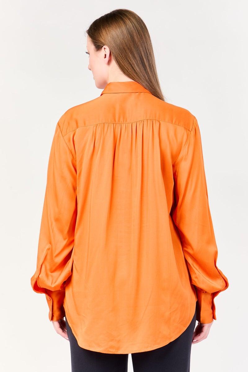 GANT Women Spread Collar Long Sleeve Plain Shirt, Orange - Image 4