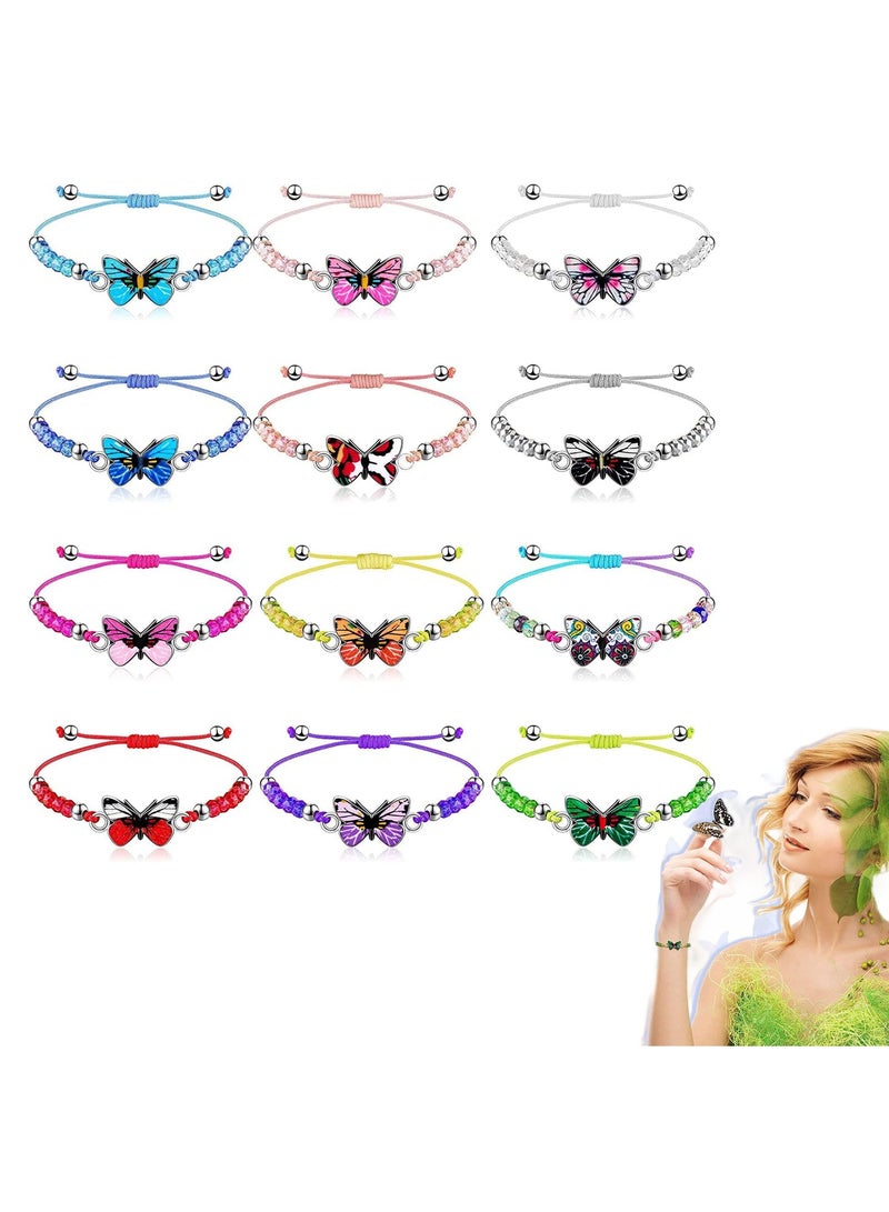 SYOSI 12 قطعة من أساور الفراشات هدايا الحفلات أساور الصداقة الملونة المنسوجة القابلة للتعديل للنساء والفتيات والأطفال هدايا حفلات الجنية على شكل فراشة (الطراز 3-12 قطعة) - Image 1