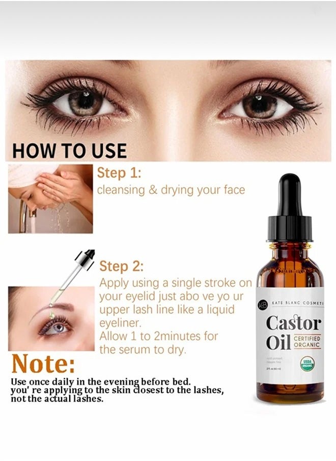 Kate Blanc - Castor Oil USDA Certified Organic for Eyelashes, Eyebrows and Hair 2oz - Image 1