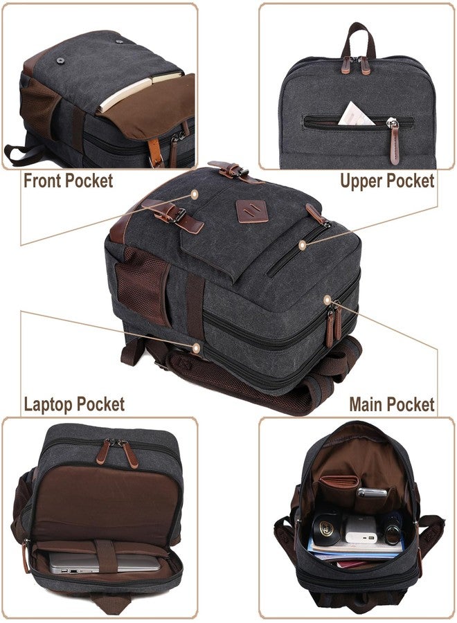 CROCOD Canvas Vintage Laptop Backpack for Women Men, College Bookbag Fits 15.6 Inch Laptop (Black-Upgrade) - Image 3