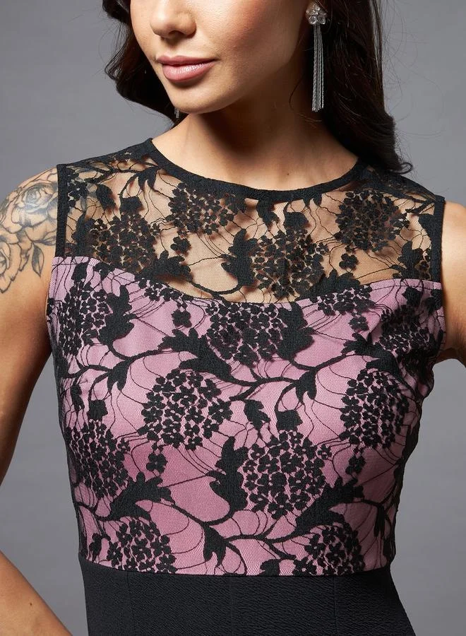 Styli Sleeveless Lace Insert Wide Leg Jumpsuit