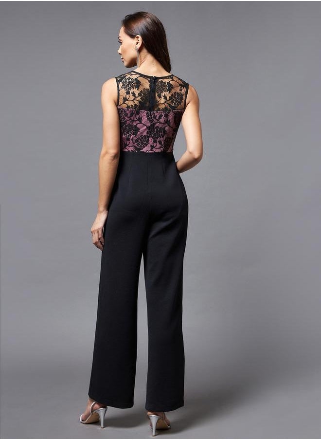 Styli Sleeveless Lace Insert Wide Leg Jumpsuit  - Image 2