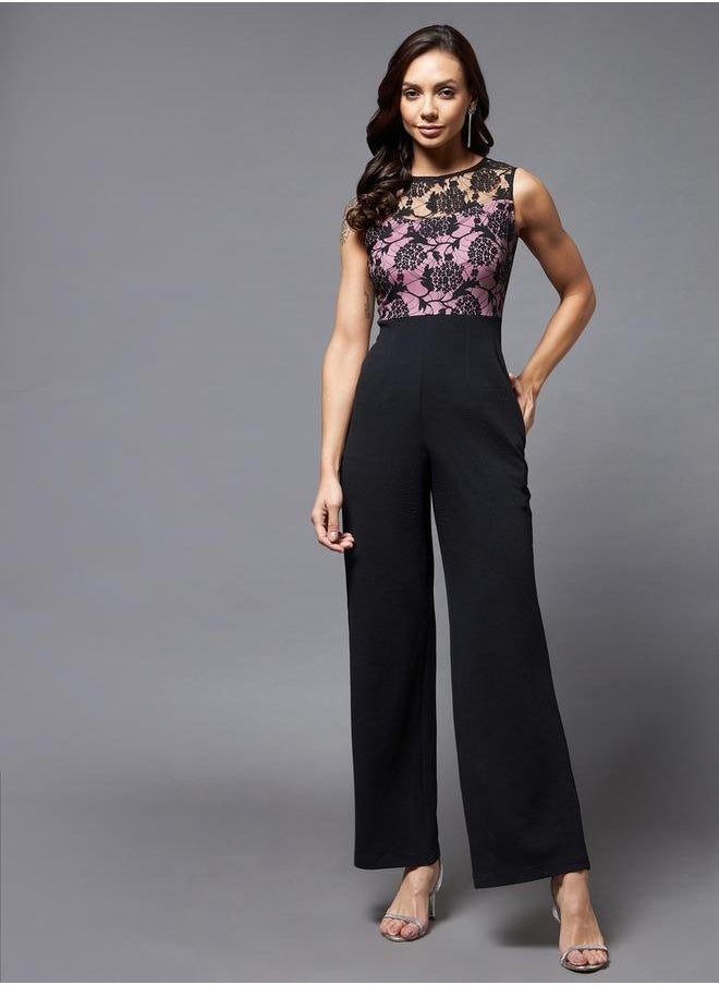 Styli Sleeveless Lace Insert Wide Leg Jumpsuit  - Image 1